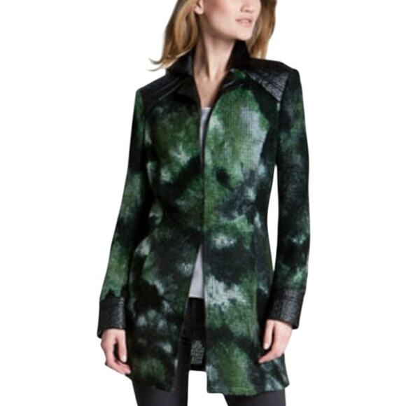 Alberto Makali Sweaters - Alberto Makali L Green Black Sweater Jacket Cardigan Faux Leather Detail